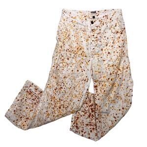 Uqnatu Organic Cotton Twill Painter Pant Size 4 Off White Rust Splatter USA Made